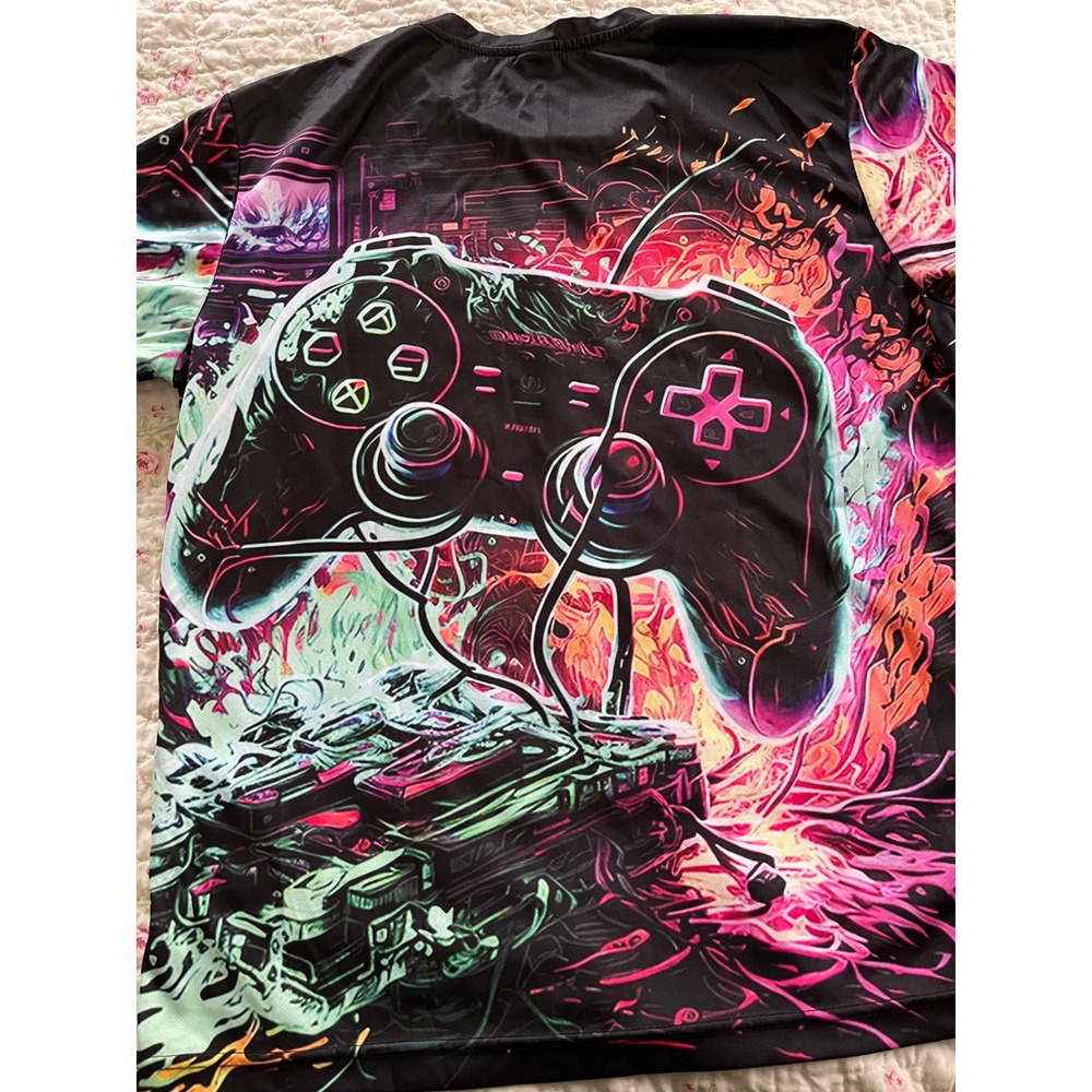 Unbranded Gamer T-Shirt Neon Controller All Over Print Mens Large Cyberpunk Tee - Picture 4 of 6